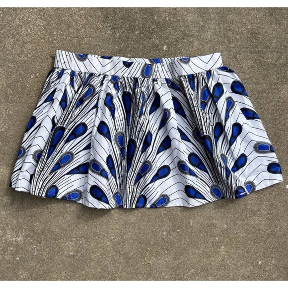 African Peacock Womens Size 2XL Skirt Blue and White‎ Print High Waist